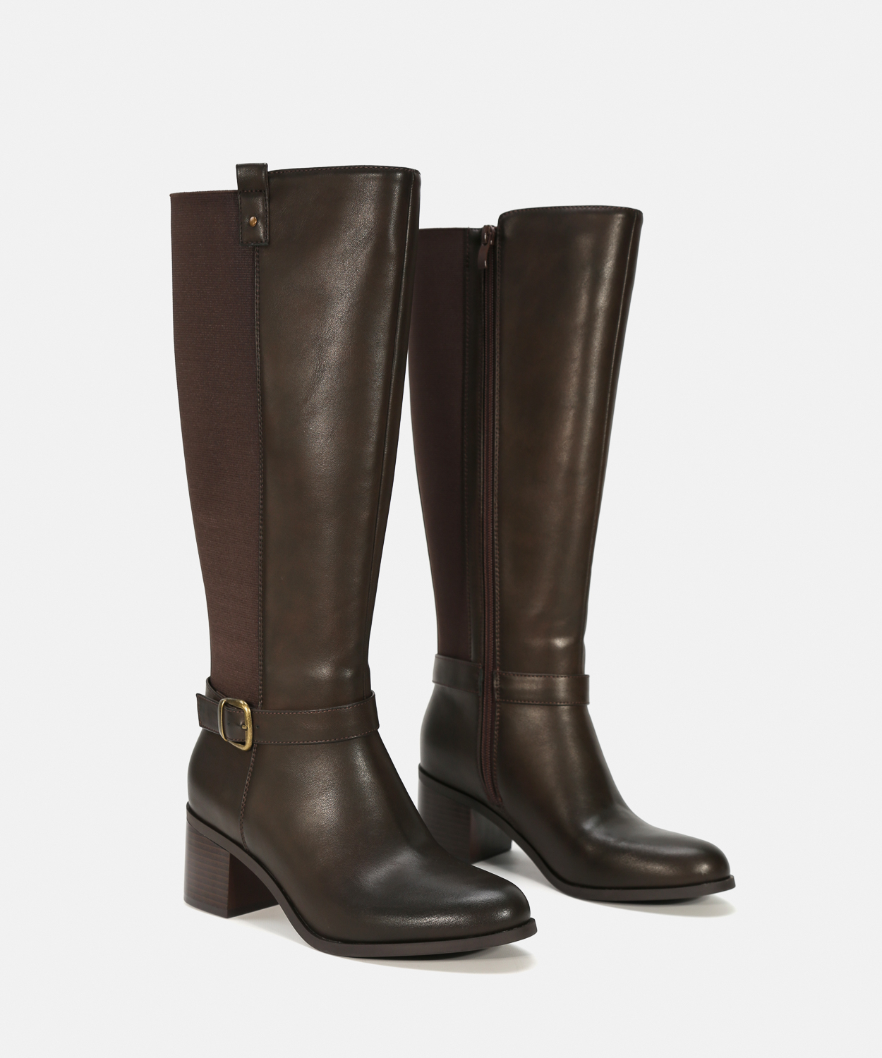 Botas altas marrones tac&oacute;n hebilla image number null